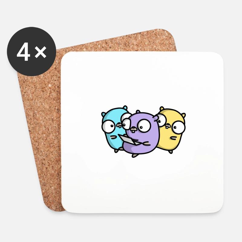 Drei niedliche Gopher beim Pair Programming - Untersetzer (4er-Set) - Weiß