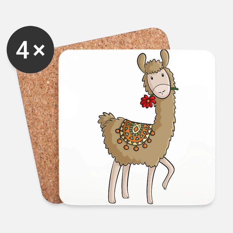 Lama comic Alpaka - Untersetzer (4er-Set) - Weiß