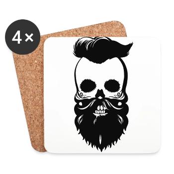 crâne noir barbu Sidecut - Dessous de verre (lot de 4) - blanc - Devant