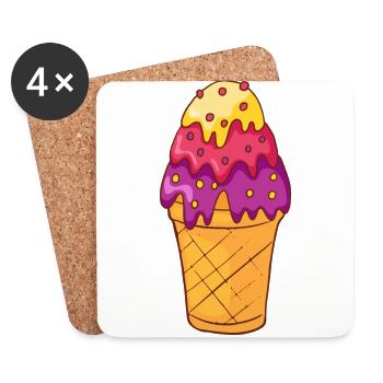 Eis Speiseeis Eiskrem Eiscreme Kugeleis Eisbecher - Untersetzer (4er-Set) - Weiß - Vorne