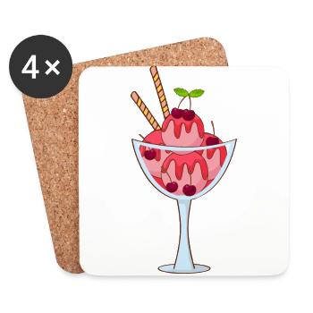 Eis Speiseeis Eiskrem Eiscreme Kugeleis Eisbecher - Untersetzer (4er-Set) - Weiß - Vorne