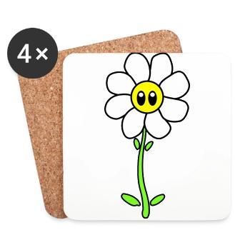 Fleur de Marguerite drôle avec visage des années 70 - Dessous de verre (lot de 4) - blanc - Devant