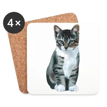 chat gris - Dessous de verre (lot de 4) - blanc - Devant