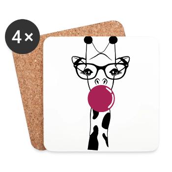 Girafe avec des lunettes et du chewing-gum - Dessous de verre (lot de 4) - blanc - Devant