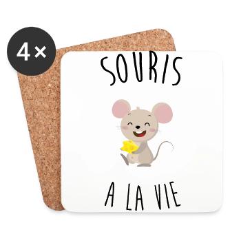 Souris à la vie, jeux de mots positif - Dessous de verre (lot de 4) - blanc - Devant