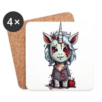 Schaurig Niedliches Zombie Einhorn Halloween - Untersetzer (4er-Set) - Weiß - Vorne