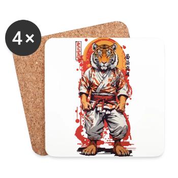 Kampfsport Tiger Kanji Karate Judo Jiujitsu - Untersetzer (4er-Set) - Weiß - Vorne
