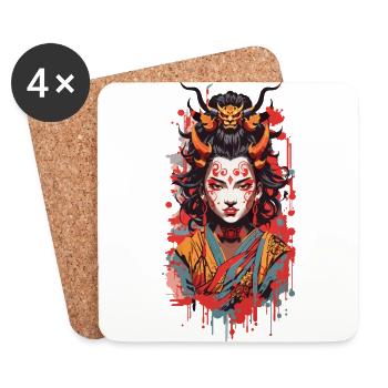 Oni Dämon Ukiyo-E Japan Streetwear Style - Untersetzer (4er-Set) - Weiß - Vorne