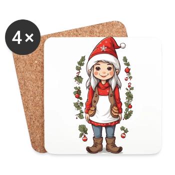 Nordischer Weihnachtswichtel Elf Mama Gnom Design - Untersetzer (4er-Set) - Weiß - Vorne