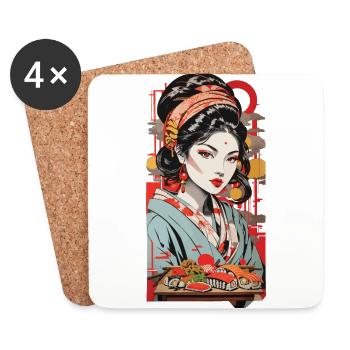 Sushi Geisha Japanische Kunst Popart Design - Untersetzer (4er-Set) - Weiß - Vorne