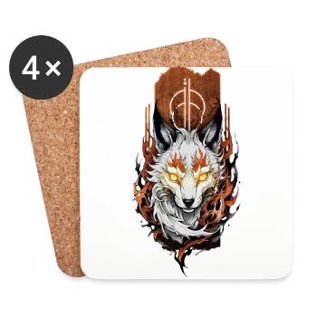 Himmlischer Wächter: Mystischer Kitsune-Fuchs - Untersetzer (4er-Set) - Weiß - Vorne