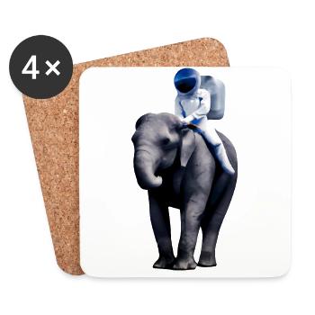 Un astronaute à l’aventure à dos d’éléphant - Dessous de verre (lot de 4) - blanc - Devant