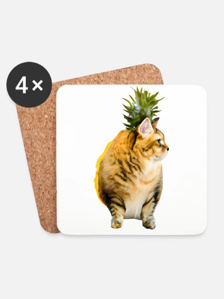 Kawaii Ananas-Katze - Untersetzer (4er-Set) - Weiß