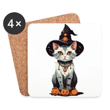 Witches Cat Halloween Magic Cartoon - Dessous de verre (lot de 4) - blanc - Devant