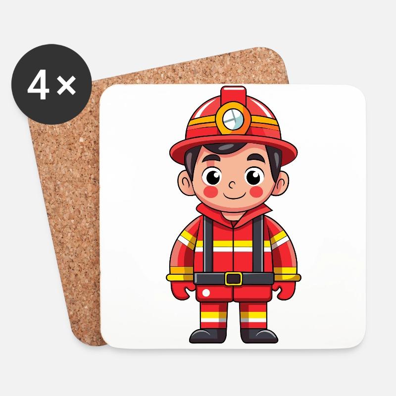 Held in Rot der Feuerwehrmann - Untersetzer (4er-Set) - Weiß