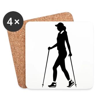 Nordic Walking Woman Silhouette - Coasters (set of 4) - white - Front