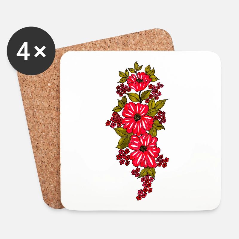 Rote Blütenkaskade mit Blättern - Untersetzer (4er-Set) - Weiß