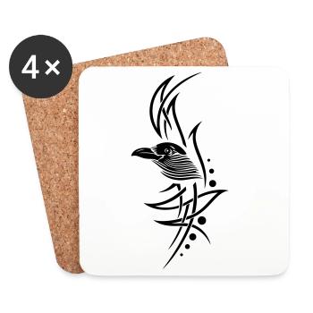 Tribal, tatouage avec tête de corbeau. - Dessous de verre (lot de 4) - blanc - Devant