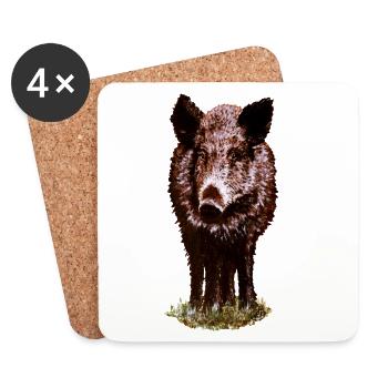 Wildschwein - Untersetzer (4er-Set) - Weiß - Vorne