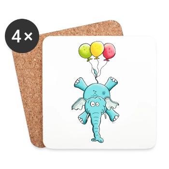 Elephant avec des ballons - Dessous de verre (lot de 4) - blanc - Devant
