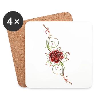 Filigranes Tribal mit Rosenblüte, rose - Untersetzer (4er-Set) - Weiß - Vorne