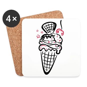 Ice cream with waffle, cherry and stars - Coasters (set of 4) - white - Front