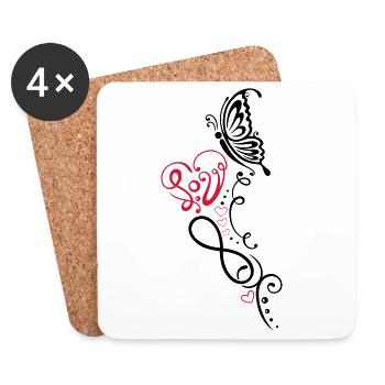 Heart with lettering, butterfly and infinity - Coasters (set of 4) - white - Front