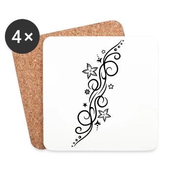 Tattoo ornament with flowers and stars. - Coasters (set of 4) - white - Front