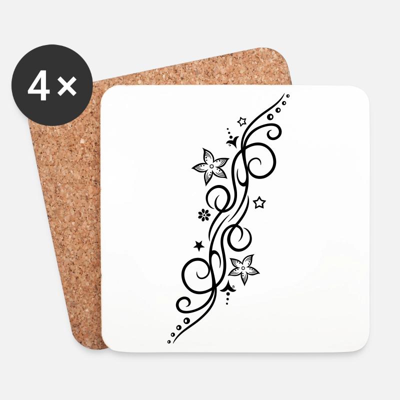 Sternen Tattoo mit Blumen, sehr filigran - Untersetzer (4er-Set) - Weiß