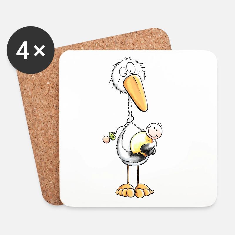 Der kleine Storch bringt das Baby - Babys - Fun - Untersetzer (4er-Set) - Weiß