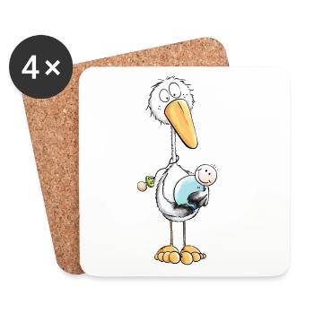 Storch bring Babyglück - Junge - Baby Geschenk - Untersetzer (4er-Set) - Weiß - Vorne