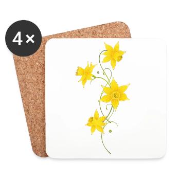 Filigree Daffodils Flowers. Spring, Easter. - Coasters (set of 4) - white - Front