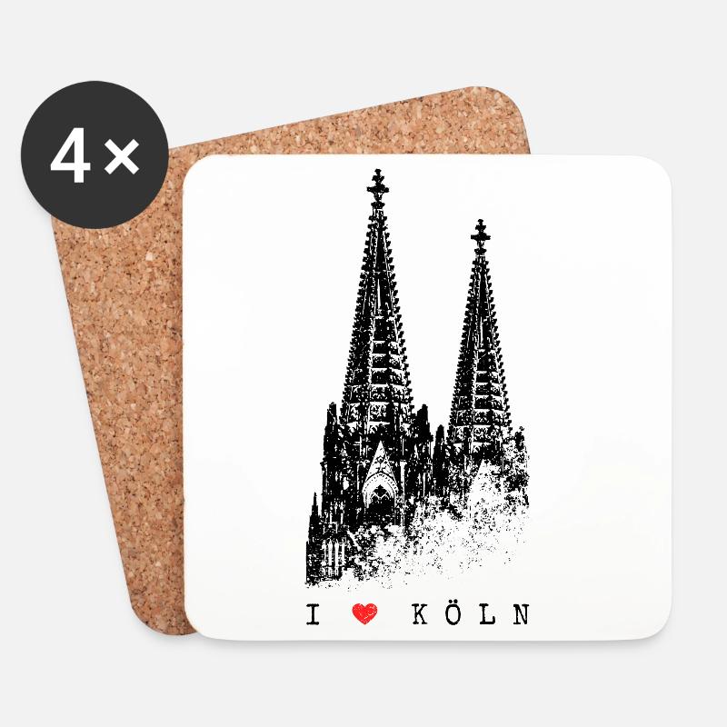 I Love Köln Cologne Skyline Kölner Dom Silhouette - Untersetzer (4er-Set) - Weiß