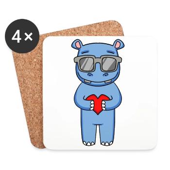 Hippopotame avec lunettes de soleil et cœur - Dessous de verre (lot de 4) - blanc - Devant