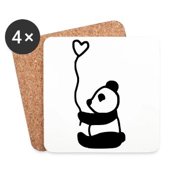 Panda mignon plein d’amour - Dessous de verre (lot de 4) - blanc - Devant