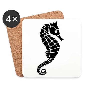 Hippocampe noir - Dessous de verre (lot de 4) - blanc - Devant