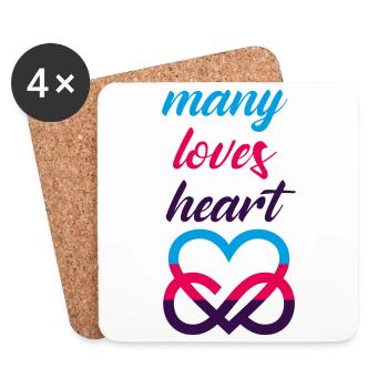 MANY LOVES HEART Polyamorie Liebe Herz - Untersetzer (4er-Set) - Weiß - Vorne