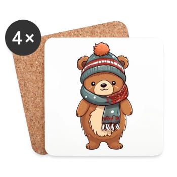 Niedlicher Bär im festlichen Winter-Look! - Untersetzer (4er-Set) - Weiß - Vorne