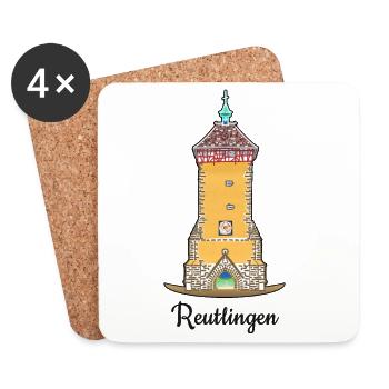 Reutlingen, Tübinger Tor, Deutschland, Zeichnung - Untersetzer (4er-Set) - Weiß - Vorne