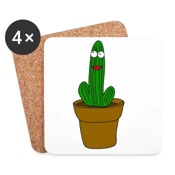 Cactus with face - Coasters (set of 4) - white - Front