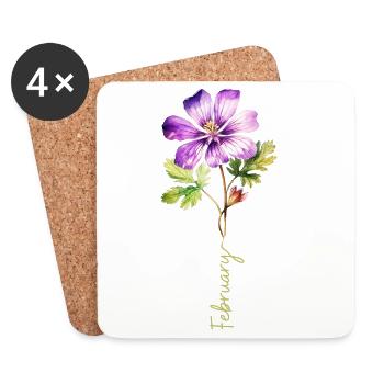 Illustration détaillée de la fleur de février - Dessous de verre (lot de 4) - blanc - Devant