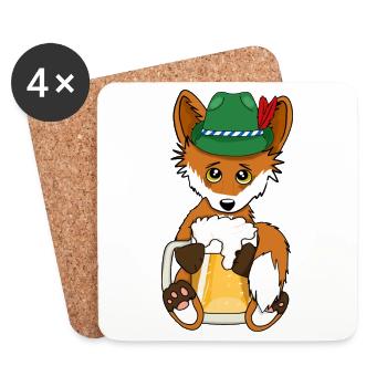 Fuchs mit Bier - Bayern Hut Tracht Volksfest - Untersetzer (4er-Set) - Weiß - Vorne