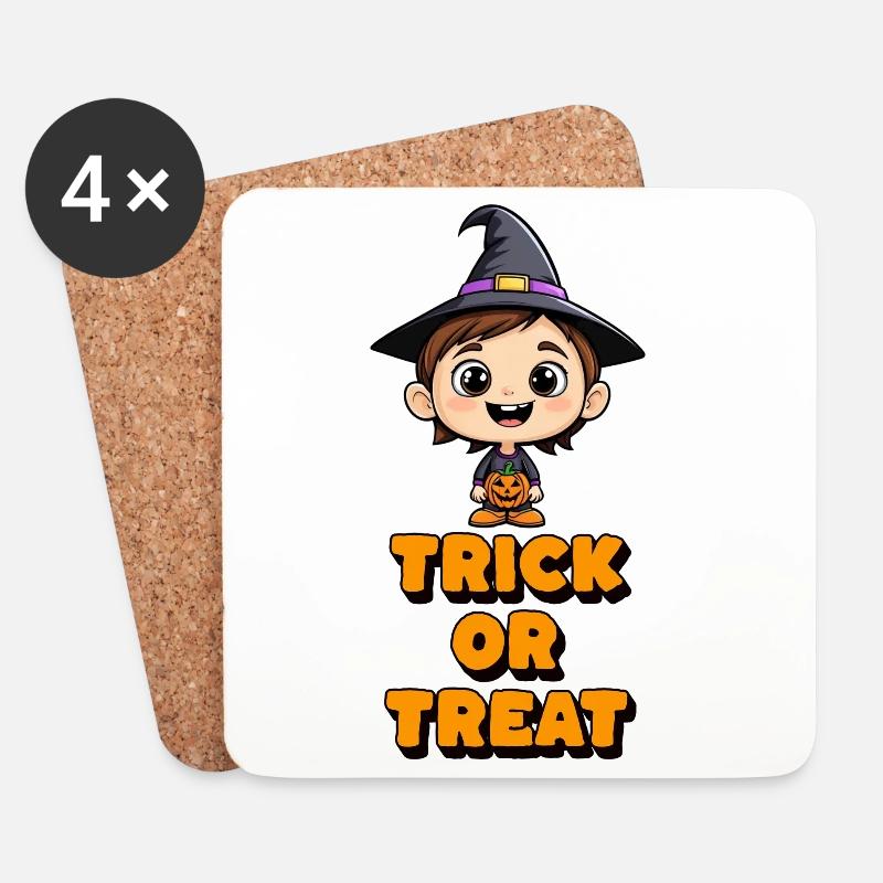 Halloween Trick or Treat - Untersetzer (4er-Set) - Weiß