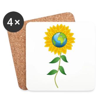 Planet Erde und Sonnenblume - Untersetzer (4er-Set) - Weiß - Vorne