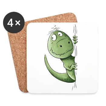 Drolliger T-Rex Dino I Tyrannosaurus Dinosaurier - Untersetzer (4er-Set) - Weiß - Vorne