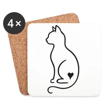 Minimalist Cat Line Art – Black Design - Coasters (set of 4) - white - Front