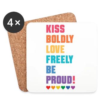 LGBTQ Pride Month - Kiss Boldly, Love Freely - Coasters (set of 4) - white - Front