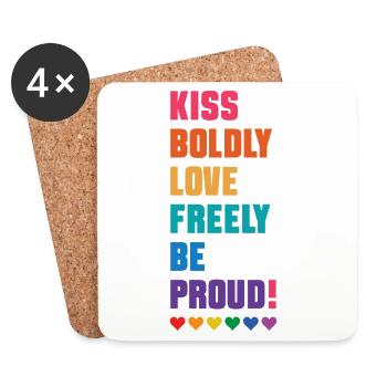 LGBTQ Pride Month - Mutig küssen, frei lieben - Untersetzer (4er-Set) - Weiß - Vorne