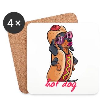 Fashion Dackel als Hot Dog - Untersetzer (4er-Set) - Weiß - Vorne