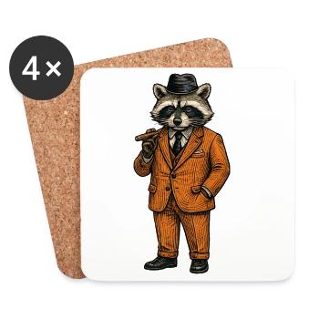Raccoon Gentleman with Cigar - Coasters (set of 4) - white - Front